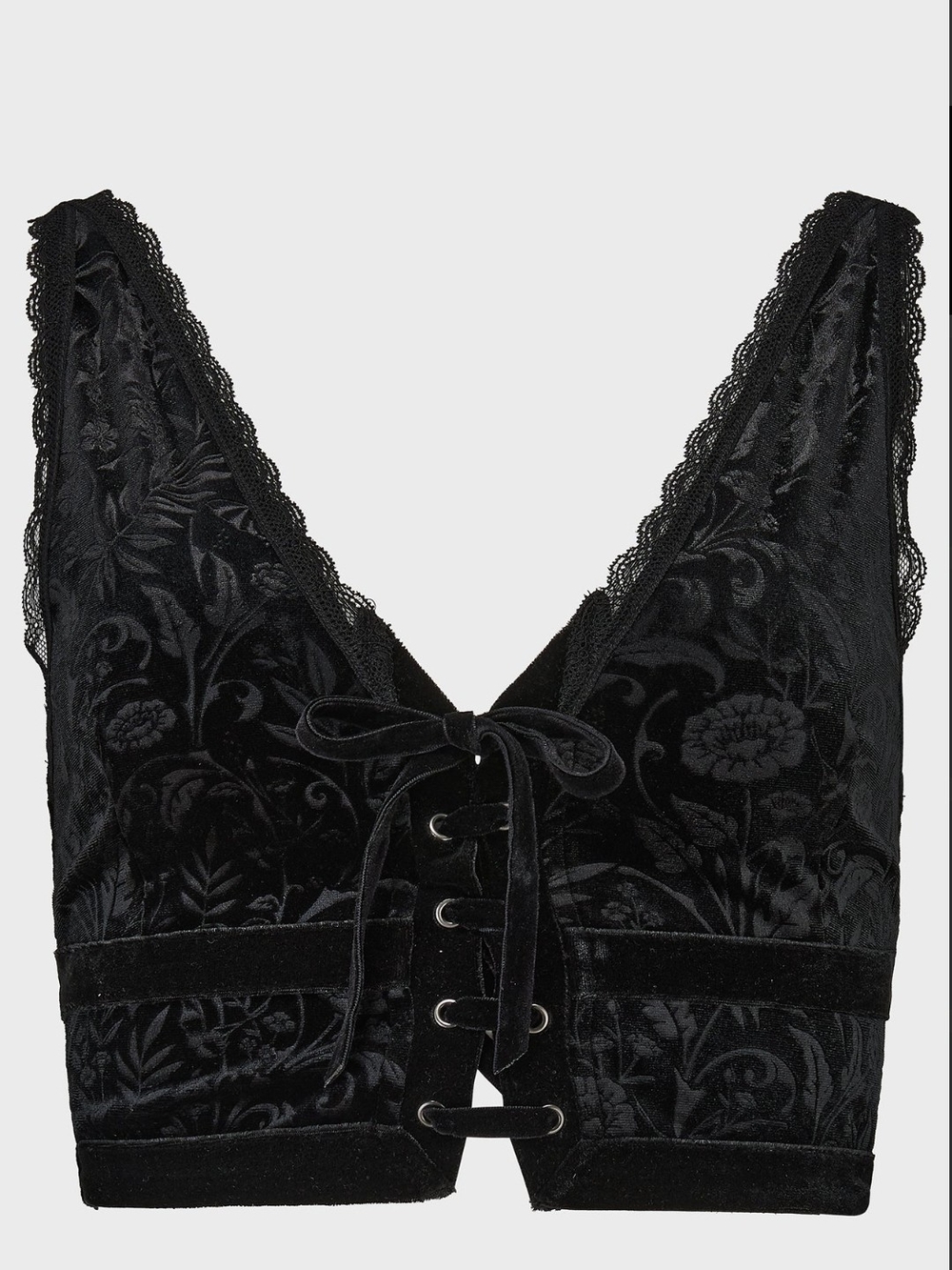 Killstar Black Velvet Lace-Up V-Neck Bralette